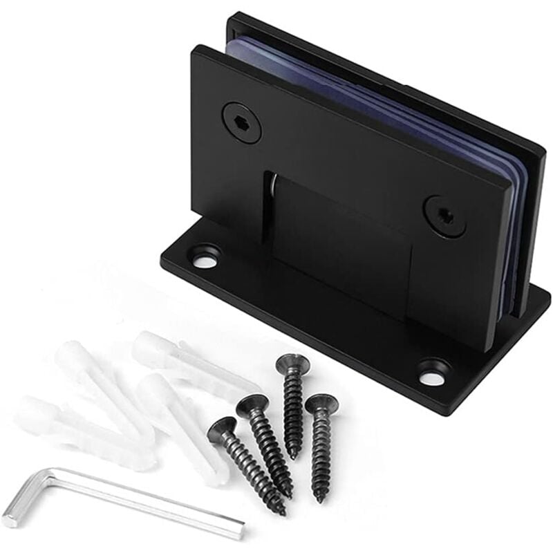 Charnière de porte en verre durable à 90 degrés en acier inoxydable sans cadre, convient pour salle de bain, armoire, vitrine (noir)