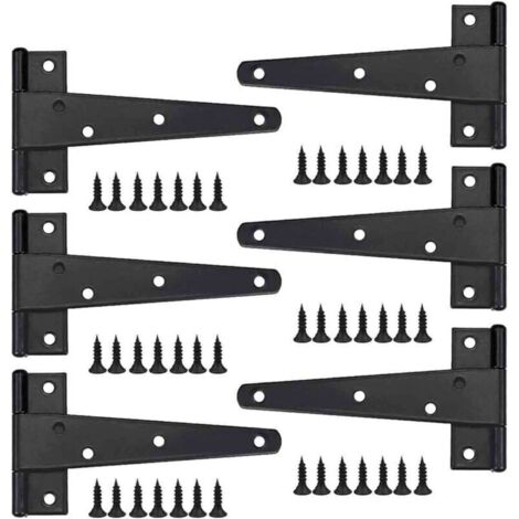 Charnière de porte robuste, charnière de porte, charnière en T noire, charnière plate en acier inoxydable, charnières de porte en fer, charnières renforcées pour portes, fenêtres et abris de jardin