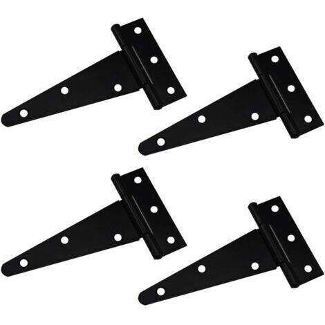 Charnière en T Charnière Triangulaire Charnière en T robuste Triangle galvanisé 4 pouces Noir Peut être utilisé pour accrocher des portes d'armoires portes de jardin boîtes en bois 4 pièces