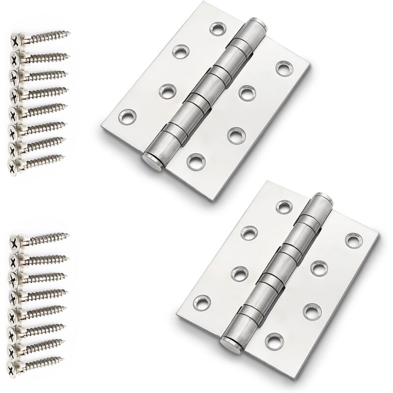 Charnière Inox, Charnières de Porte, Charnières de Porte en Acier Inoxydable, Charnière avec 16 vis, Paumelle pour Portes Intérieur et Extérieures,