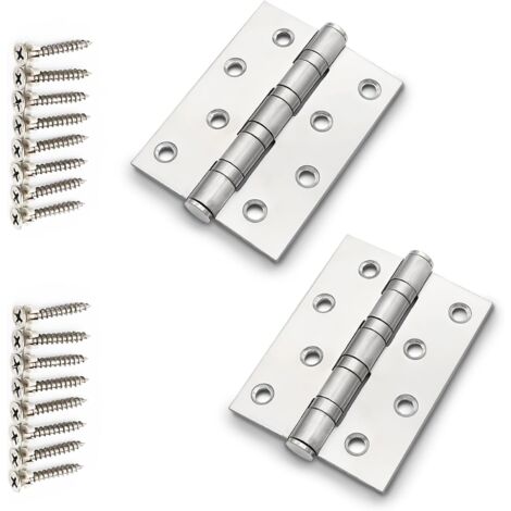 Charnière Inox, Charnières de Porte, Charnières de Porte en Acier Inoxydable, Charnière avec 16 vis, Paumelle pour Portes Intérieur et Extérieures, Meubles, Tiroir (Argent)