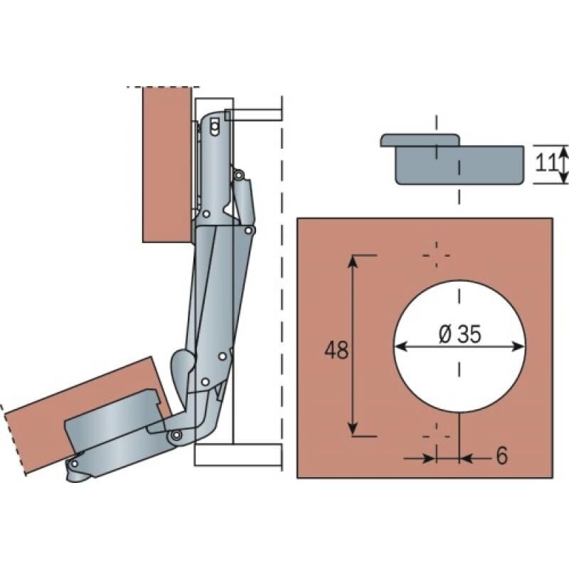 Charnière invisible 165° coudure 9 entraxe 48mm boitier à visser - série 200 Salice