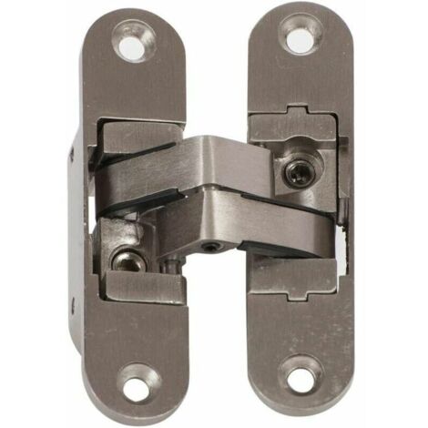 Charnière invisible 3D aluminium inox satiné – Charge maximale 40 kg – Ouverture 180° – Pour portes de 35 à 60 mm d'épaisseur