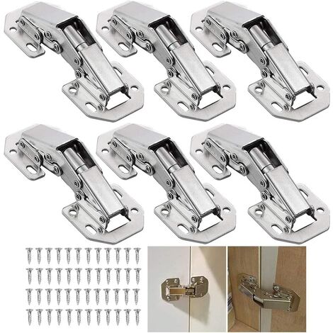 Charnière Invisible Meubles Porte Coin Charnieres avec Amortisseur Hydraulique Applique Charnieres Armoire Charnières de Cuisine Pliante pour Porte de Meuble en Applique Recouvrement (6 Pièces) 3inch,