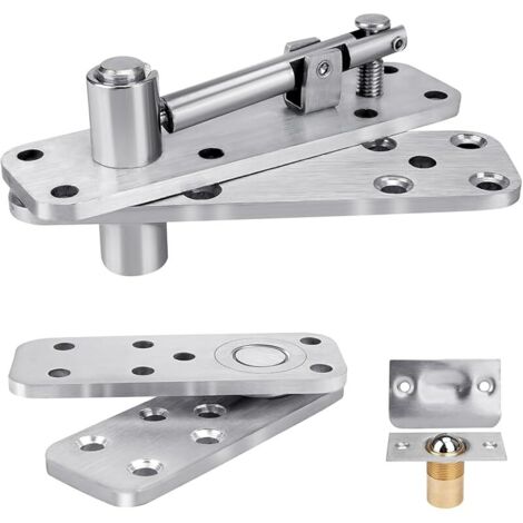 ​​Charnière Invisible Pivot de Porte en Acier Inoxydable Lourd – Système à Rotule 360° pour Portes Bois, Réglable en Hauteur,Argent