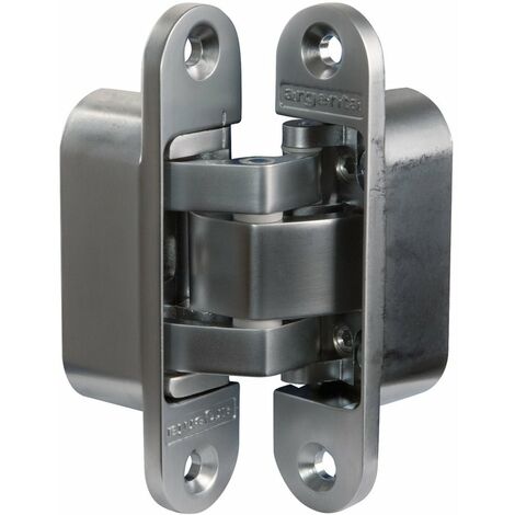 Charnière invisible pour meuble zamak chromé mat – 95 mm x 23 mm – Réglable 3D – Charge jusqu'à 50 kg – Pour portes bois jusqu'à 180° – Argenta