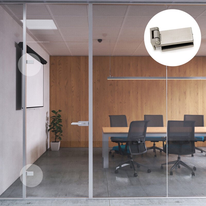 Emuca - 1026165 Charnière pour porte en verre avec garniture en acier inoxydable, charnière horizontale avec embout de 34mm, pour