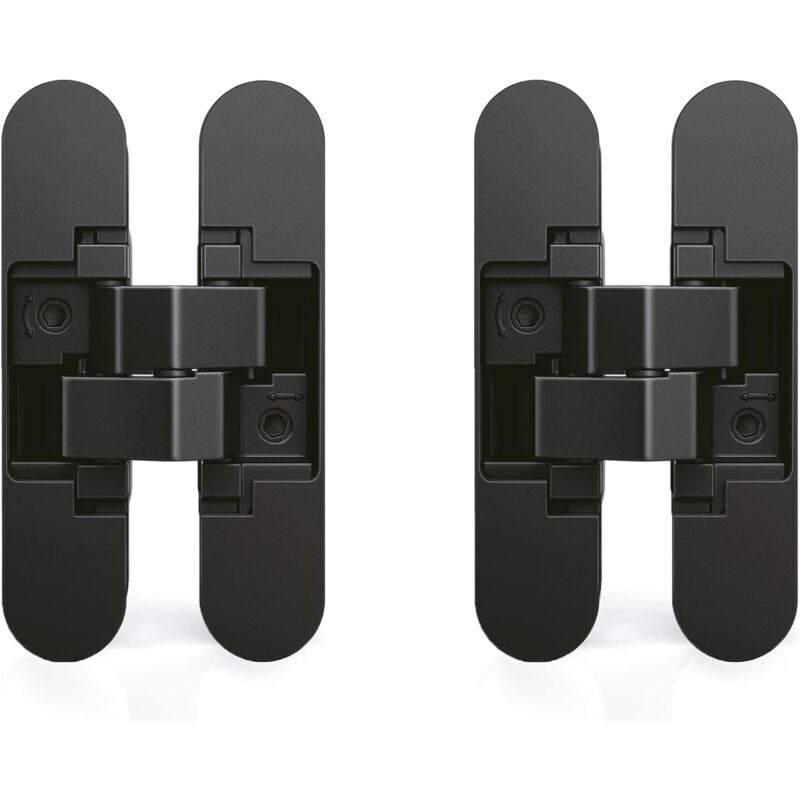 Charnière invisible pour portes, Lot de 2 charnières invisibles pour portes lourdes, charge de 40 kg, ouverture de 180º, zamak, noir Trimec