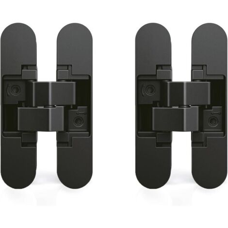 Charnière invisible pour portes lourdes – Lot de 2 – Charge 35 kg – Ouverture 180º – Épaisseur 35 à 45 mm – Zamak noir