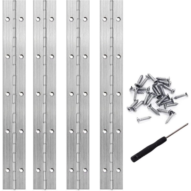 Charniere Piano 25cm Charniere Inox Charnière Plate avec Vis pour Portes Armoires de Piano 4 pièces, avec Tournevis