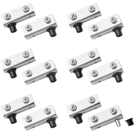 Charnière pivotante, 6 paires agrafes de porte d’armoire en verre avec goupille ajustable en fer Kit de remplacement de charnière pour 3-6mm porte en verre battant librement