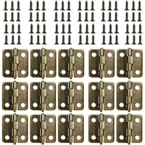 Charnière plate 18 x 15 mm, 50 mini charnières rétro en bronze antique, charnière de porte durable et robuste avec 200 vis pour boîte à bijoux, armoire, accessoires de bricolage (bronze)