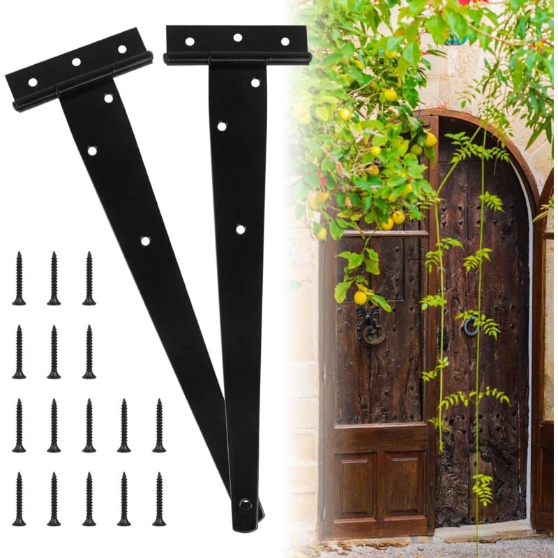 Linghhang - Charniere Porte Lourde 2 Pcs, Charnières en t 12 Pouces,Charnière en t Noires avec Vis, Charniere Plate Inox Pour Portails d'Usine,