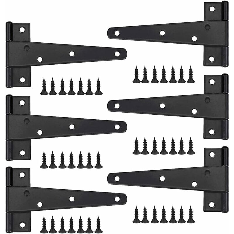 Csparkv - Charniere Porte Lourde 6pcs, Charniere Porte 10 Pouces, Charnière en t Noires, Charniere Plate Inox Charnières de Portes en Fer Charnières