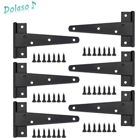 Charniere Porte Lourde 6pcs, Charniere Porte 6 Pouces, Charnière en T Noires, Charniere Plate Inox Charnières de Portes en Fer Charnières Robustes pour Portes, Fenêtres, Abris de Jardin