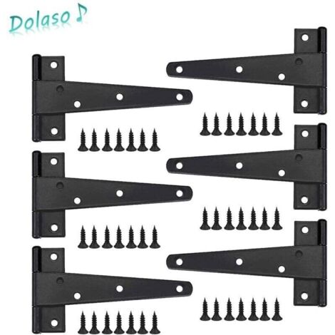 Charniere Porte Lourde 6pcs, Charniere Porte 6 Pouces, Charnière en T Noires, Charniere Plate Inox Charnières de Portes en Fer Charnières Robustes pour Portes, Fenêtres, Abris de Jardin
