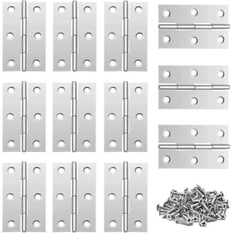 Charniere Porte Placard,Charniere Invisible,20 Pièces Charniere Inox,Charnière Plate 66x36 mm,Portes Charnières Polyvalentes Silver avec 120 Vis