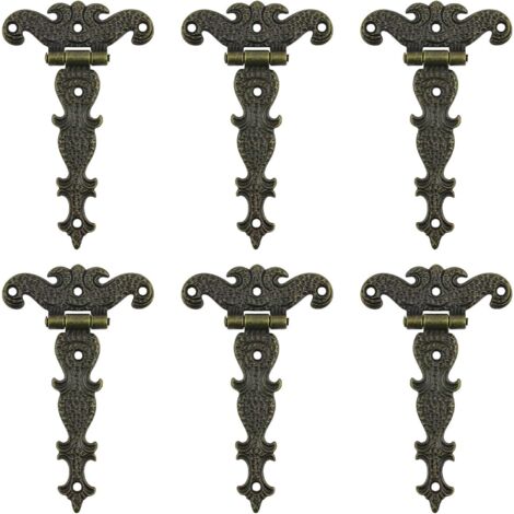 Charnière pour meuble,Charnières antiques, 6 charnières décoratives en bronze pour portes d'armoire, boîte à bijoux
