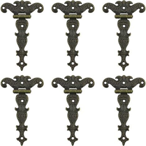 Charnière pour meuble,Charnières antiques, 6 charnières décoratives en bronze pour portes d'armoire, boîte à bijoux