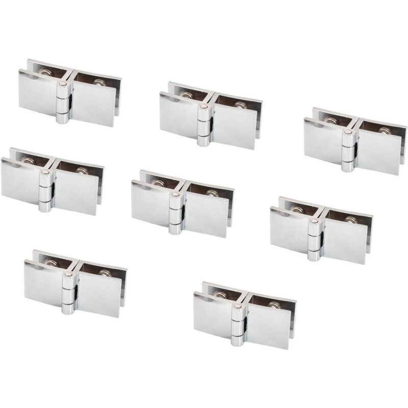 Charnière pour meuble,Lot de 8 charnières de porte en verre, 5 mm à 8 mm, pince rectangulaire réglable pour porte d'armoire, porte en verre à 180