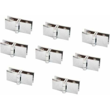 Charnière pour meuble,Lot de 8 charnières de porte en verre, 5 mm à 8 mm, pince rectangulaire réglable pour porte d'armoire, porte en verre à 180 degrés