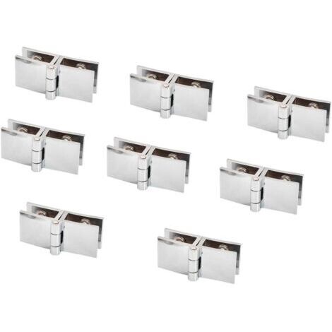 Charnière pour meuble,Lot de 8 charnières de porte en verre, 5 mm à 8 mm, pince rectangulaire réglable pour porte d'armoire, porte en verre à 180 degrés