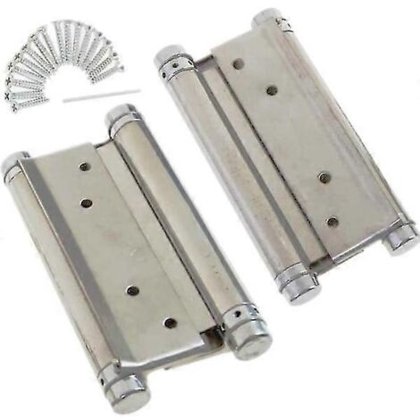 Charnières à double action avec ressort 100 mm (4") - 1 paire avec vis - Acier inoxydable - Charnières pour portes battantes doubles - Idéales pour les portes intérieures et extérieures de cafés et cu