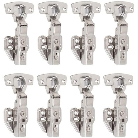 Charnières à recouvrement total à 100 degrés avec amortisseur intégré et mécanisme de fermeture automatique pour portes de placards de cuisine, lot d