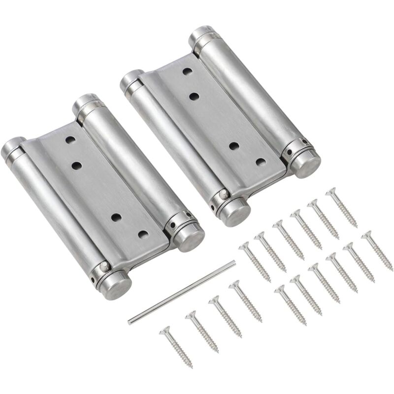 Charnières à Ressort à Double Action 4' 100mm, 1 Paire avec Vis Charnières de Porte Battantes Doubles en Acier Inoxydable pour Portes Intérieures et