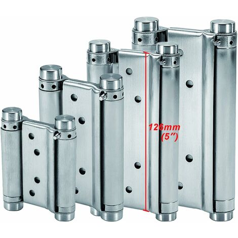SOEKAVIA Charnières à ressort double action en acier inoxydable (126 mm) pour portes battantes Charnière à fermeture automatique pour porte d'armoire de comptoir de café bar pub jusqu'à 25 kg (2 pièces) - RW