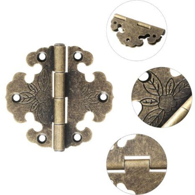 Jalleria - Charnières antiques - Charnière décorative - Mini charnière rétro - Charnière de porte - Charnières vintage en bronze pour décorer