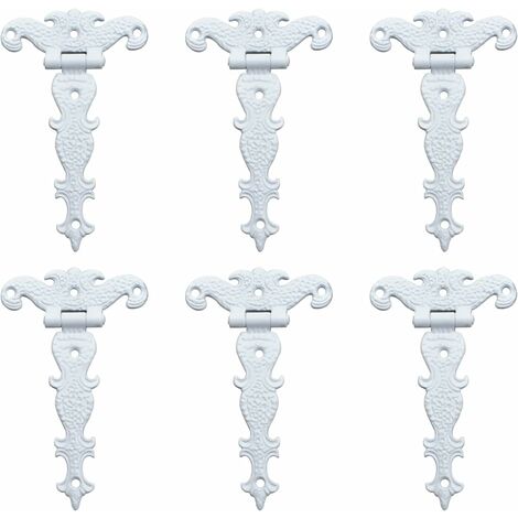 charnières antiques en alliage de zinc - Charnières décoratives rétro sculptées - Charnières en T pour portes, placards, boîtes à bijoux - Blanc 6pcs