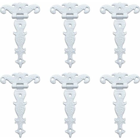 charnières antiques en alliage de zinc - Charnières décoratives rétro sculptées - Charnières en T pour portes, placards, boîtes à bijoux - Blanc 6pcs