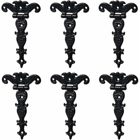 charnières antiques en alliage de zinc - Charnières décoratives rétro sculptées - Charnières en T pour portes, placards, boîtes à bijoux - noir 6pcs