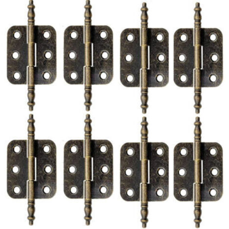 [Charnières Antiques] Hinges Vintage 70mm x 35mm en Fer Laitoné Bronze - Lot de 8 Pièces avec Vis pour Porte Placard, Meuble, Boîte à Bijoux, Armoire.