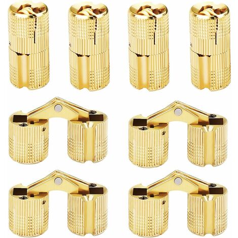 RQIURPN Charnières Cylindriques 8 pièces Charnière Cachée en Laiton 180 ° Angle D'ouverture Invisible Barrel Hinge Remplacement pour DIY Boîte À Bijoux Main Artisanat Accessoire (10 mm, Doré)