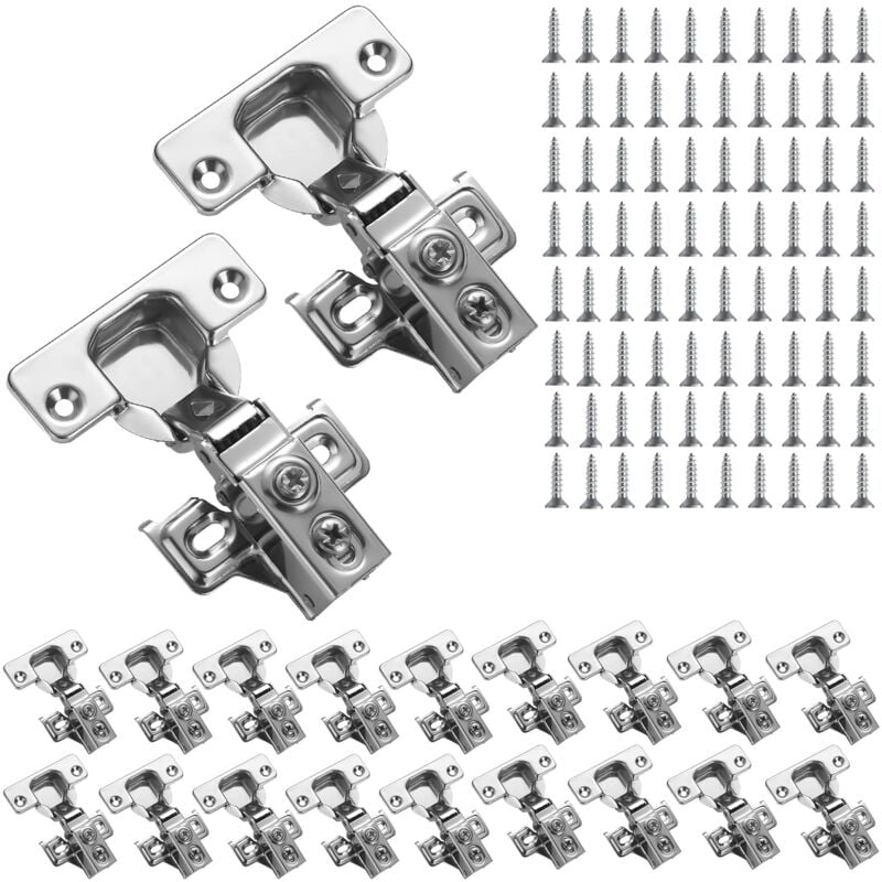 Beijiyi - Charnières d'armoire, 20 pack de charnières inox Overlay Soft Close, pour charnière de porte d'armoire de cuisine, avec vis de fixation