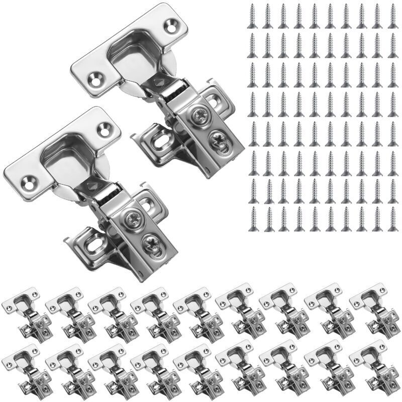 Beijiyi - Charnières d'armoire, 20 pack de charnières inox Overlay Soft Close, pour charnière de porte d'armoire de cuisine, avec vis de fixation