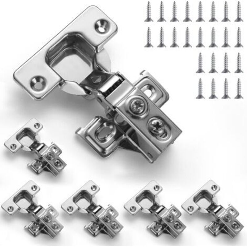 Beijiyi - Charnières d'armoire, 6 pack de charnières inox overlay soft close, pour charnière de porte d'armoire de cuisine, avec vis de montage