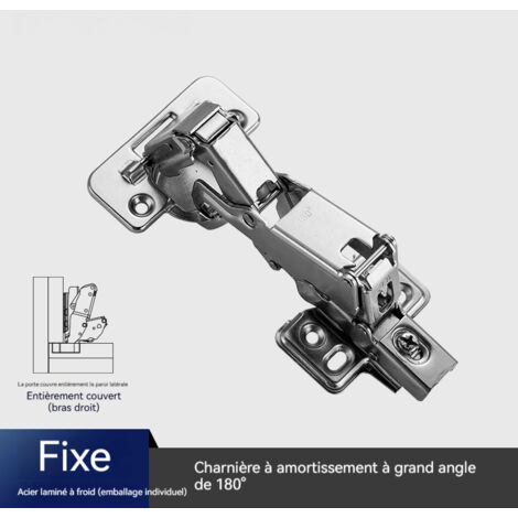 Charnières de porte de placard (lot de deux), en acier laminé à froid, avec amortissement pour une ouverture et une fermeture à grand angle. Adaptées aux armoires et placards, silencieuses et durables