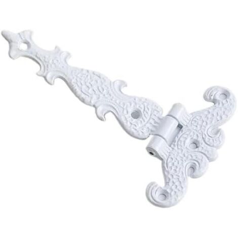 Charnières décoratives en laiton gravé de style vintage pour portes d'armoires et boîtes à bijoux (1 pièce), blanches.