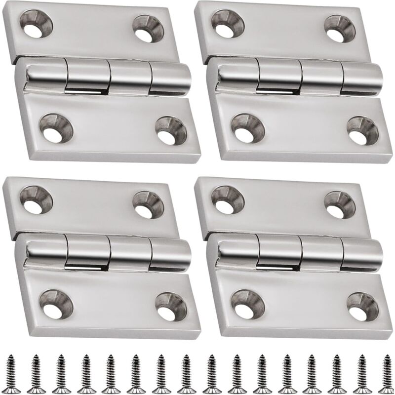 Charnières en acier inoxydable 316 de qualité marine, robustes, pour trappe de bateau (50 mm x 50 mm), paquet de 4, avec vis.