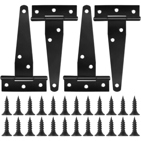 Charnières en T de porte noire - Lot de 4 pièces (4 pouces) avec vis