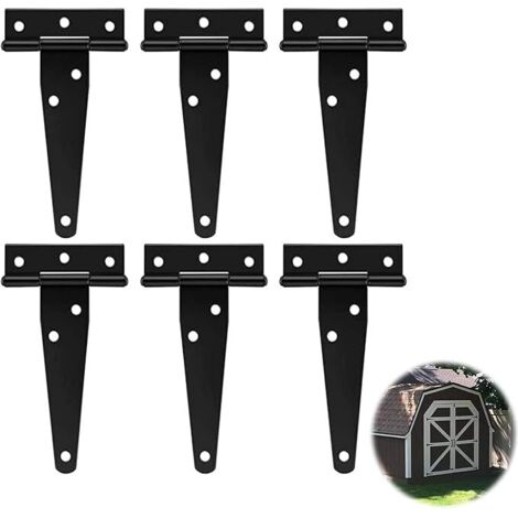 Charnières en T noires, charnières triangulaires vintage noires, compatibles avec les portes de placards suspendus, les portes en bois et les portes de cabanon (lot de 6).