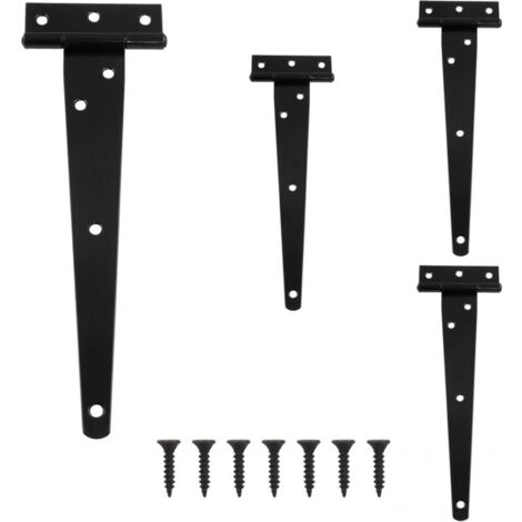 Charnières en T robustes, 20 cm, lot de 4, pour portails, abris de jardin, armoires, fer, noir