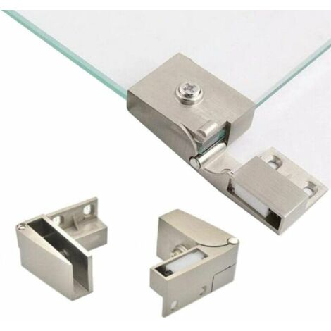 Charnières grises sans cadre pour portes vitrées (1 paire), charnières latérales pour vitrines et portes de douche