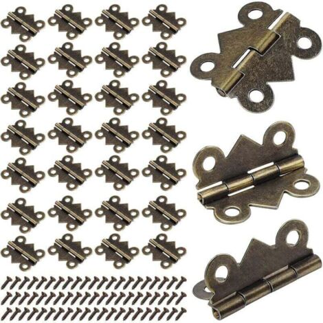 Charnières papillon miniatures en bronze ancien – 50 pièces, 25 x 20 mm, pour meubles et aménagement intérieur