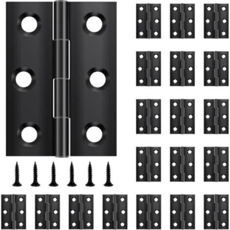 Charnières pliables en acier inoxydable noir 44 × 31 mm – Lot de 20 pièces avec 120 vis pour portes, fenêtres et meubles