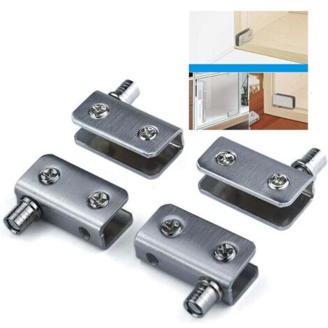 Charnières pour porte en verre (lot de 4), charnières pivotantes à 90°, charnières sans perçage, en acier inoxydable, adaptées au verre de 5 à 8 mm d'épaisseur.