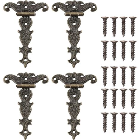 Charnières rétro, charnières décoratives en bronze rétro avec vis de fixation, adaptées aux meubles de rangement